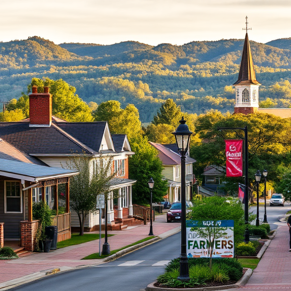 T-Mobile Plans, Coverage & Stores in Blue Mountain, Anniston AL 36204 A vibrant street scene in Blue Mountain, Anniston, AL (36204), showcasing a cozy neighborhood with colorful Craftsman-style houses featuring porches adorned wit