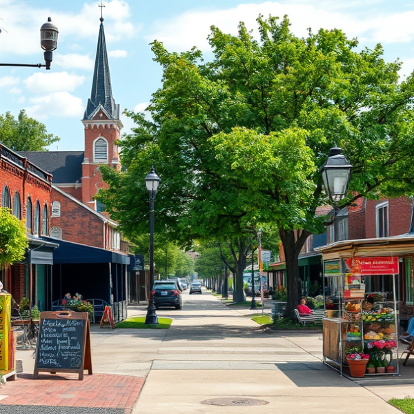 AT&T Coverage, Stores & Plans in Blue Township, Kansas City MO 64120 A vibrant street scene in Blue Township, Kansas City, MO (zip 64120), featuring colorful murals depicting local history and community pride adorning brick walls