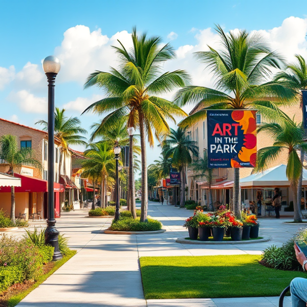 AT&T Coverage, Stores & Plans in Boca Del Mar, Delray Beach FL 33446 A vibrant street scene in Boca Del Mar, Delray Beach, FL (33446), showcasing lush tropical landscaping and well-maintained sidewalks. In the background, a mural
