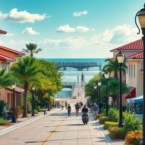 AT&T Coverage, Stores & Plans in Boca Raton, FL 33487 A vibrant street scene in Boca Raton, FL 33487, showcasing lush tropical landscaping lining pristine sidewalks, with elegant Mediterranean-style homes featuring