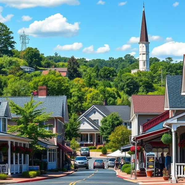 AT&T Coverage, Stores & Plans in Bowdon Junction, Carrollton GA 30116 A vibrant street scene in Bowdon Junction, Carrollton, GA 30116, showcasing a cozy neighborhood with charming Craftsman and bungalow-style houses, their invitin