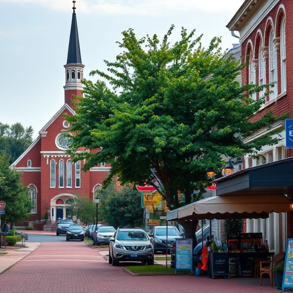 T-Mobile Plans, Coverage & Stores in Bowie, Laurel MD 20708 A vibrant street scene in Bowie, Maryland (20708), featuring a charming neighborhood with historic brick houses and well-manicured lawns, lush green trees linin