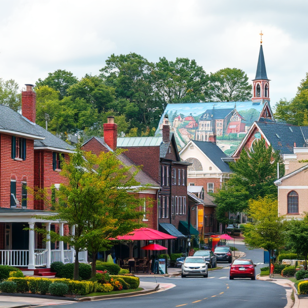 AT&T Coverage, Stores & Plans in Bowie, Laurel MD 20725 A vibrant street scene in Bowie, Maryland (20725), showcasing a diverse neighborhood with picturesque houses featuring charming porches, brick facades, and well