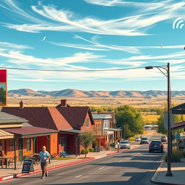 T-Mobile Plans, Coverage & Stores in Bowie, Lubbock TX 79490 A vibrant street scene in Bowie, Lubbock, TX 79490, showcasing a neighborhood with charming mid-century ranch-style houses and modern ranch renovations, nestled