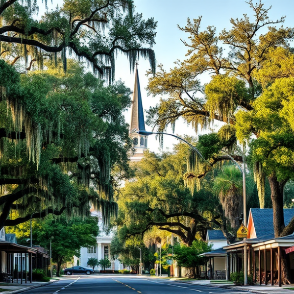 AT&T Coverage, Stores & Plans in Braden River, Bradenton FL 34203 A vibrant street scene in Braden River, Bradenton, FL (34203), showcasing lush, mature oak trees draped with Spanish moss lining a quiet neighborhood street. In