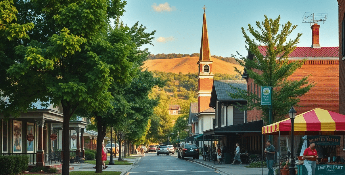 A vibrant street scene in bradford park, springfield, mo 65890, showcasing lush green trees lining quiet sidewalks with charming early 20th-century craftsman-st