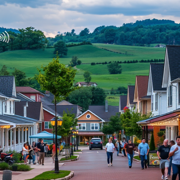 AT&T Coverage, Stores & Plans in Brannon Crossing, Lexington KY 40523 A vibrant street scene in Brannon Crossing, Lexington, KY 40523, showcasing a charming suburban neighborhood with modern yet cozy architecture—white brick house