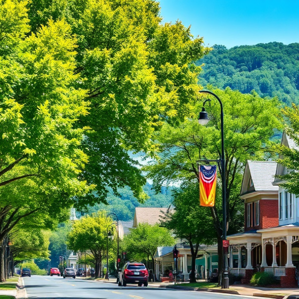 AT&T Coverage, Stores & Plans in Brentwood, Franklin TN 37067 A vibrant street scene in Brentwood, Franklin, TN 37067, showcasing lush green trees lining charming neighborhoods with historic Craftsman and Colonial Revival