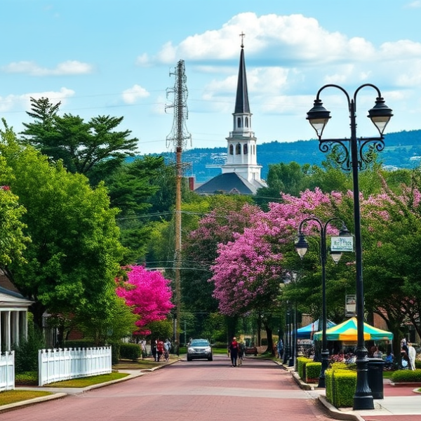 T-Mobile Plans, Coverage & Stores in Brentwood, Franklin TN 37069 A vibrant street scene in Brentwood, Franklin, TN (37069), showcasing charming Southern-style homes with white picket fences, brick facades, and gabled roofs, l