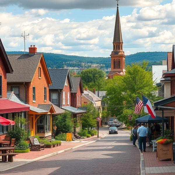AT&T Coverage, Stores & Plans in Brentwood, Pittsburgh PA 15236 A vibrant street scene in Brentwood, Pittsburgh, PA 15236, showcasing a cozy neighborhood with charming brick and stone houses featuring varied rooflines and lu