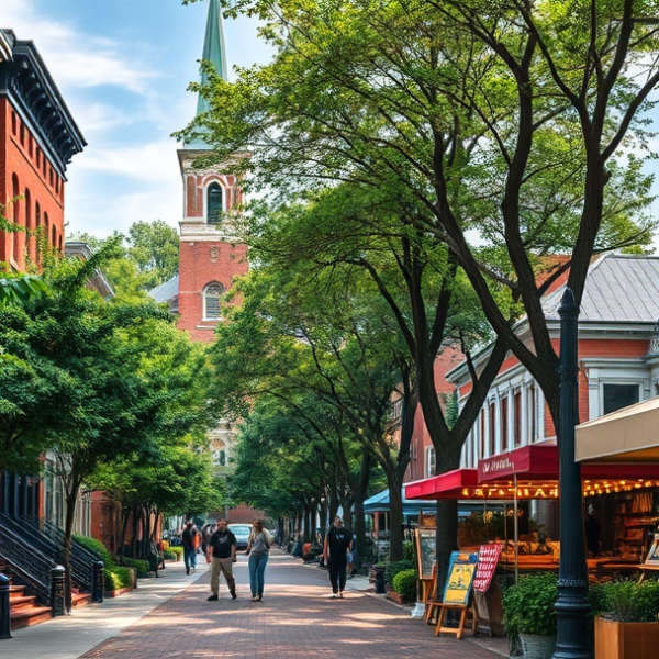 T-Mobile Plans, Coverage & Stores in Brentwood, Washington DC 20391 A vibrant street scene in Brentwood, Washington, DC (20391), showcasing a mix of historic brick rowhouses and modern townhomes with decorative ironwork and lush