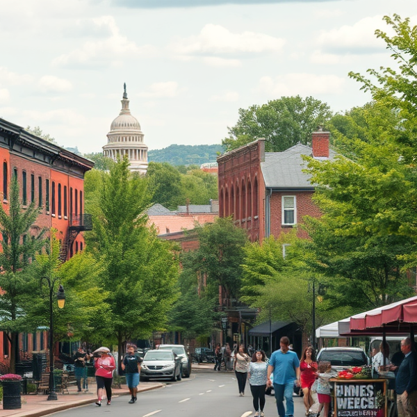 T-Mobile Plans, Coverage & Stores in Brentwood, Washington DC 20447 A vibrant street scene in Brentwood, Washington, DC 20447, showcasing a mix of historic brick rowhouses with ornate ironwork balconies and modern low-rise apart