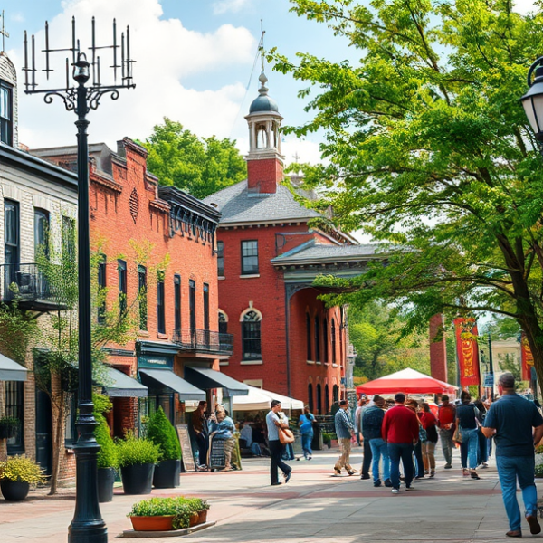 AT&T Coverage, Stores & Plans in Brentwood, Washington DC 20555 A vibrant street scene in Brentwood, Washington, DC (20555), showcasing a lively neighborhood with murals depicting local history and culture, inside a cozy caf