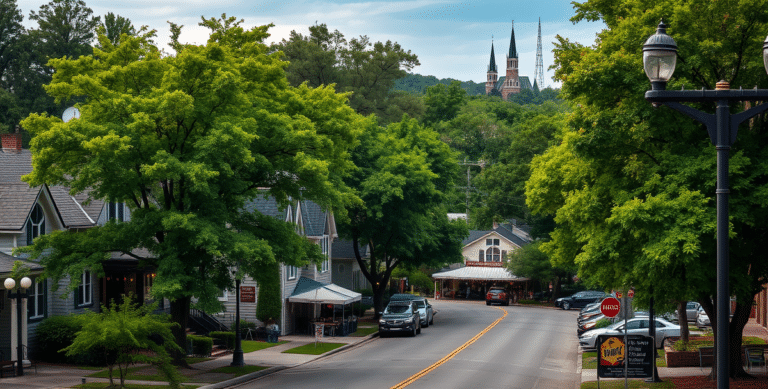 A vibrant street scene in briar forest, houston, tx 77244, featuring lush green trees lining quiet residential streets with charming, diverse houses showcasing