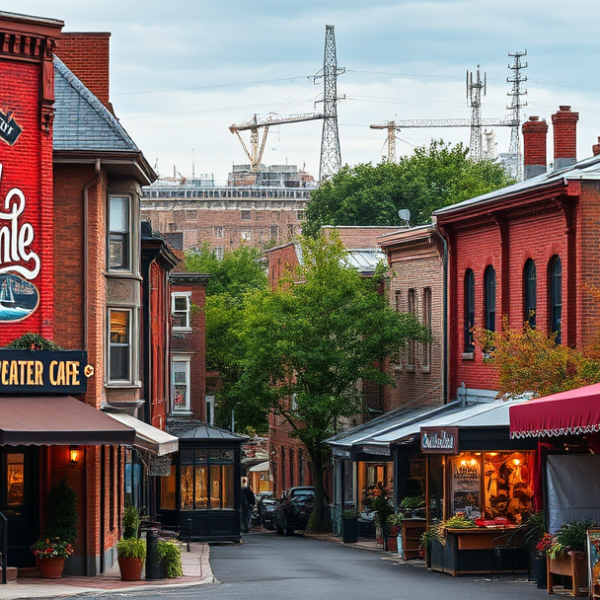 T-Mobile Plans, Coverage & Stores in Bridesburg, Philadelphia PA 19137 A vibrant street scene in Bridesburg, Philadelphia, PA 19137, showcasing a mix of historic rowhouses with brick facades and ornate ironwork, nestled along tree-