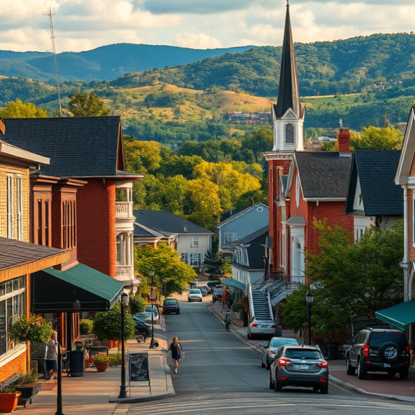 T-Mobile Plans, Coverage & Stores in Bristol Junction, Kingsport TN 37660 A vibrant street scene in Bristol Junction, Kingsport, TN (37660), showcasing a cozy neighborhood with colorful murals depicting local history and Appalachian m