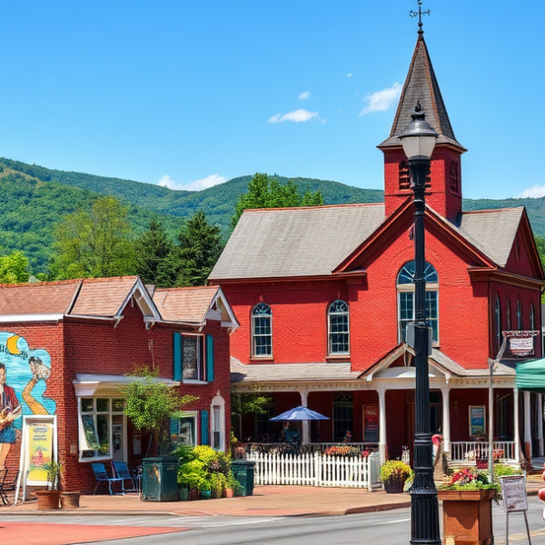 T-Mobile Plans, Coverage & Stores in Bristol Junction, Kingsport TN 37662 A vibrant street scene in Bristol Junction, Kingsport, TN 37662, showcasing a cozy local café with vintage signage and outdoor seating, colorful murals depictin