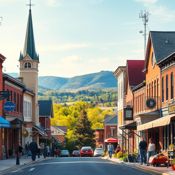 AT&T Coverage, Stores & Plans in Bristol Junction, Kingsport TN 37669 A vibrant street scene in Bristol Junction, Kingsport, TN (37669), showcasing a cozy neighborhood with colorful murals depicting local history and Appalachian m