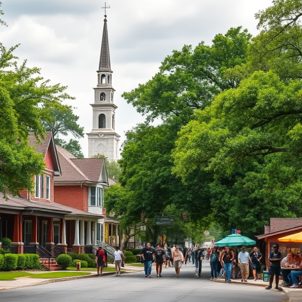 AT&T Coverage, Stores & Plans in Broadmoor, Baton Rouge LA 70816 A vibrant street scene in Broadmoor, Baton Rouge, LA (70816), showcasing lush greenery and mature oak trees lining the neighborhood, with historic Craftsman and