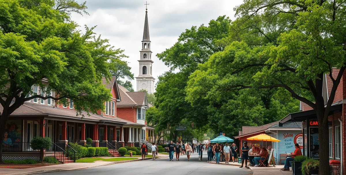 A vibrant street scene in broadmoor, baton rouge, la (70816), showcasing lush greenery and mature oak trees lining the neighborhood, with historic craftsman and