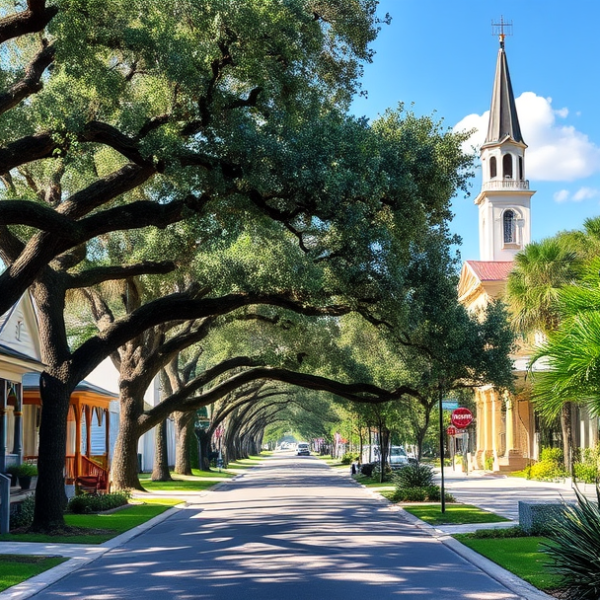 T-Mobile Plans, Coverage & Stores in Broadview Manor, Cocoa FL 32926 A vibrant street scene in Broadview Manor, Cocoa, FL 32926, showcasing a charming neighborhood with lush greenery and mature oak trees lining the sidewalk. In t