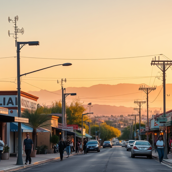 AT&T Coverage, Stores & Plans in Broadway Estates, Phoenix AZ 85040 A vibrant street scene in Broadway Estates, Phoenix, AZ (85040), showcasing a colorful mural depicting local cultural heritage on a nearby community center wall