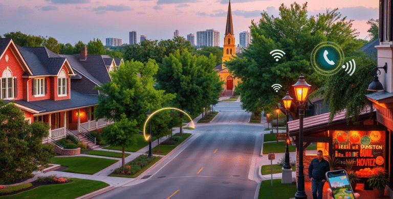 A vibrant street scene in brookhollow west, houston, tx (77241), showcasing lush green parks and mature trees lining the neighborhood streets. Elegant single-fa