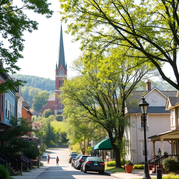 AT&T Coverage, Stores & Plans in Brookline, Pittsburgh PA 15226 A vibrant street scene in Brookline, Pittsburgh, PA 15226, showcasing charming early 20th-century brick houses with lush front yards and mature trees lining the