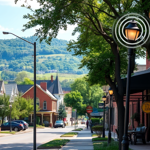 T-Mobile Plans, Coverage & Stores in Brookside, Tulsa OK 74115 A vibrant street scene in Brookside, Tulsa, OK 74115, showcasing charming early 20th-century Craftsman homes with lush front porches and colorful brick facades,
