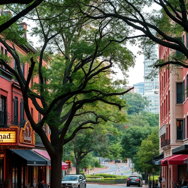 AT&T Coverage, Stores & Plans in Buckhead, Atlanta GA 30355 A vibrant street scene in Buckhead, Atlanta (ZIP 30355), featuring upscale boutiques and historic brick townhouses with ornate iron balconies, shaded by towerin