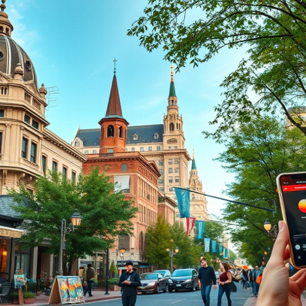 T-Mobile Plans, Coverage & Stores in Buckhead, Atlanta GA 31119 A vibrant street scene in Buckhead, Atlanta, GA 31119, capturing a lively neighborhood with iconic landmarks like the ornate façade of the historic Swan House s