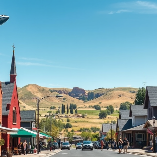 T-Mobile Plans, Coverage & Stores in Buckley Space Force Base, Aurora CO 80047 A vibrant street scene in Buckley Space Force Base neighborhood, Aurora, CO 80047, showcasing a mural of a soaring jet and a satellite orbiting above a historic