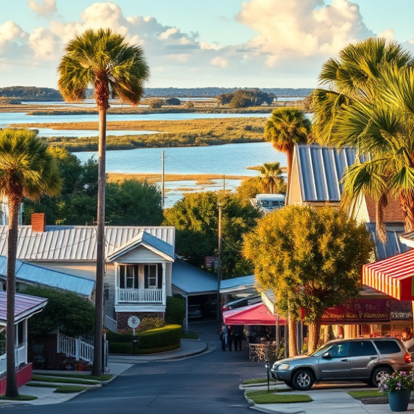 T-Mobile Plans, Coverage & Stores in Callaway, Panama City FL 32406 A vibrant street scene in Callaway, Panama City, FL (32406), showcasing a charming neighborhood with colorful, retro-style houses featuring pastel siding, metal