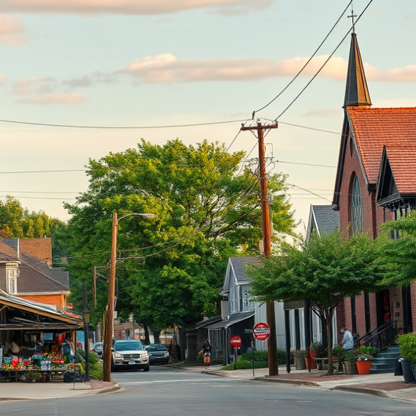 AT&T Coverage, Stores & Plans in Calumet Township, Gary IN 46402 A vibrant street scene in Calumet Township, Gary, IN (46402), showcasing a diverse urban neighborhood with murals depicting local history and community pride, i