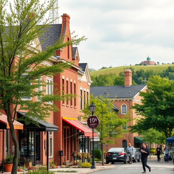 T-Mobile Plans, Coverage & Stores in Canton Township, Canton OH 44702 A vibrant street scene in Canton Township, Canton, OH (44702), showcasing a charming neighborhood with historic brick houses featuring quaint front porches and