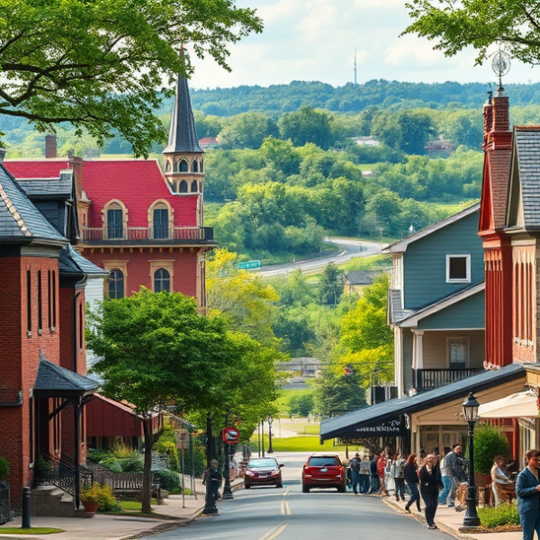 AT&T Coverage, Stores & Plans in Capital Township, Springfield IL 62723 A vibrant street scene in Capital Township, Springfield, IL (62723), showcasing a charming neighborhood with historic brick houses featuring ornate cornices and