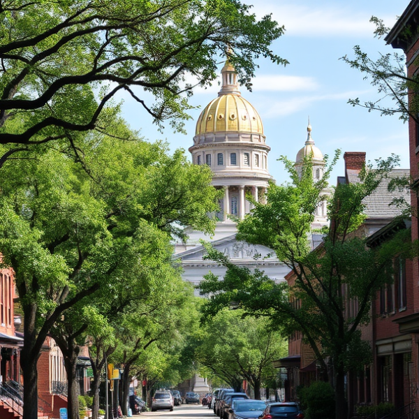 AT&T Coverage, Stores & Plans in Capitol Park, Des Moines IA 50304 A vibrant street scene in Capitol Park, Des Moines, IA 50304, showcasing charming historic brick rowhouses with ornate cornices and inviting front porches, nest