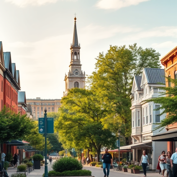 T-Mobile Plans, Coverage & Stores in Capitol Park, Des Moines IA 50305 A vibrant street scene in Capitol Park, Des Moines, IA (50305), showcasing a lively neighborhood with historic brick row houses featuring ornate cornices and la