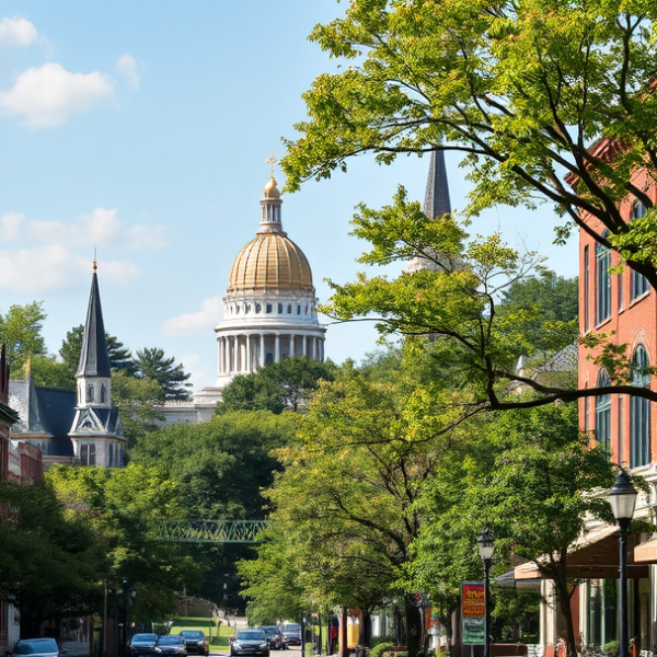 T-Mobile Plans, Coverage & Stores in Capitol Park, Des Moines IA 50328 A vibrant street scene in Capitol Park, Des Moines, IA 50328, featuring historic brick row houses with ornate cornices and colorful facades lining tree-shaded a