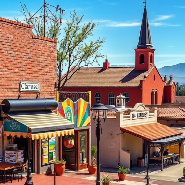 AT&T Coverage, Stores & Plans in Carousel, San Bernardino CA 92418 A vibrant street scene in Carousel, San Bernardino, CA 92418, showcasing a lively neighborhood with colorful murals depicting local history and cultural pride o