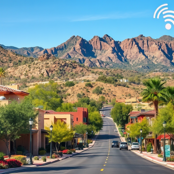 AT&T Coverage, Stores & Plans in Catalina Foothills, Tucson AZ 85749 A vibrant street scene in Catalina Foothills, Tucson, AZ (85749), showcasing lush desert landscaping and rugged mountain views in the distance. Elegant southwes