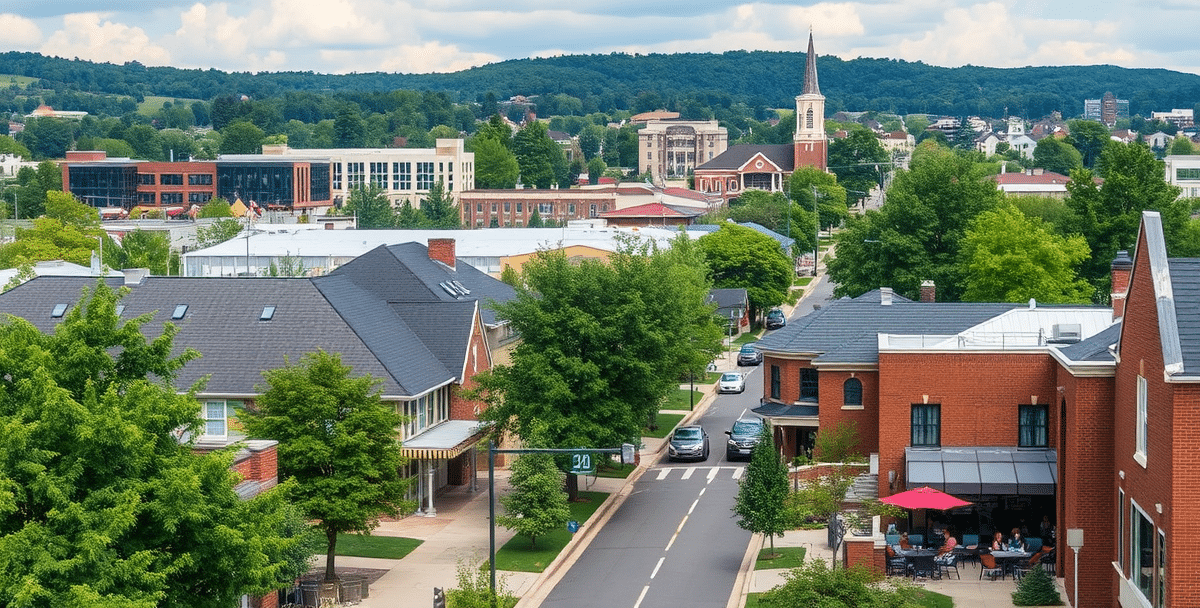 A vibrant street scene in cedar bluff, knoxville, tn 37923, featuring lush greenery and mature trees lining well-maintained sidewalks. In the background, modern