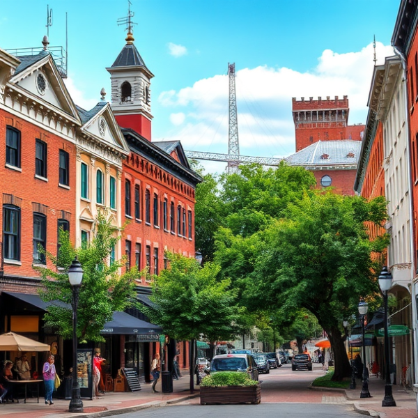 T-Mobile Plans, Coverage & Stores in Center Square, Albany NY 12222 A vibrant street scene in Center Square, Albany, NY 12222, showcasing a bustling urban neighborhood with historic brick rowhouses featuring ornate cornices and