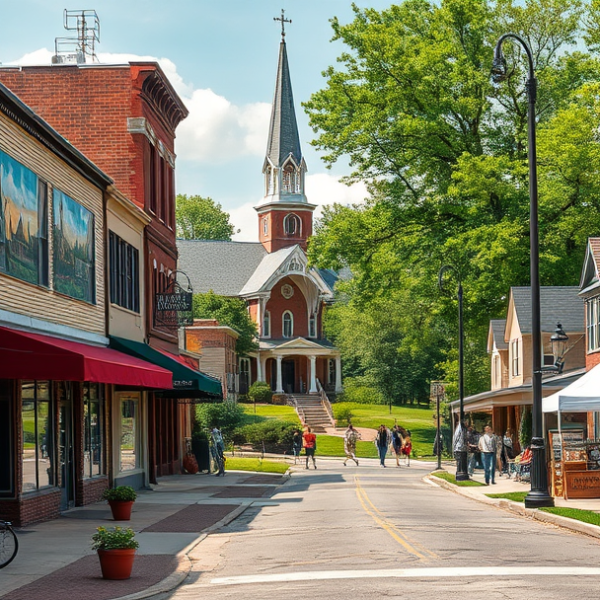 AT&T Coverage, Stores & Plans in Center Township, Muncie IN 47306 A vibrant street scene in Center Township, Muncie, IN 47306, showcasing a lively neighborhood with colorful murals depicting local history and community pride o