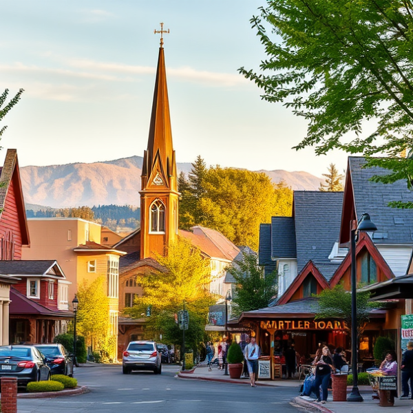 AT&T Coverage, Stores & Plans in Central Beaverton, OR 97075 A vibrant street scene in Central Beaverton, OR (97075), showcasing a cozy neighborhood with charming, Craftsman-style homes featuring tapered columns and stain