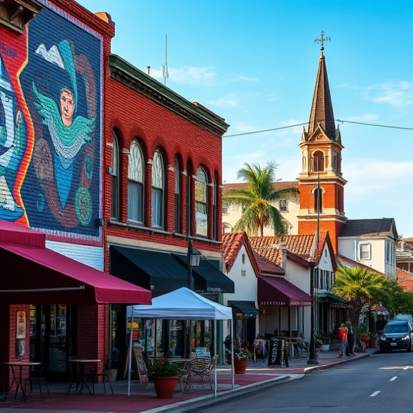T-Mobile Plans, Coverage & Stores in Central City, Corpus Christi TX 78403 A vibrant street scene in Central City, Corpus Christi, TX 78403, showcasing colorful murals adorning brick walls—one depicting local maritime history with ship