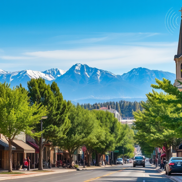AT&T Coverage, Stores & Plans in Central Denver, CO 80256 A vibrant street scene in Central Denver, CO 80256, featuring a mix of modern and historic architecture with sleek glass storefronts and charming brick houses n
