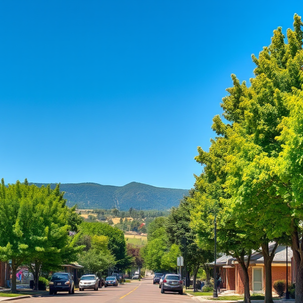 T-Mobile Plans, Coverage & Stores in Central Denver, CO 80273 A vibrant street scene in Central Denver, CO 80273, showcasing lush greenery and rolling foothills in the distance under a clear blue sky. Local landmarks inclu