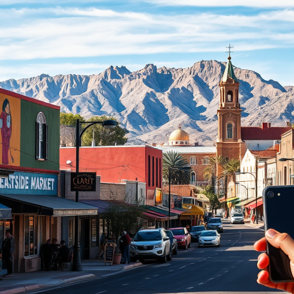 T-Mobile Plans, Coverage & Stores in Central El Paso, TX 79923 A vibrant street scene in Central El Paso, TX (zip code 79923), showcasing a lively neighborhood with colorful murals depicting local history and cultural pride