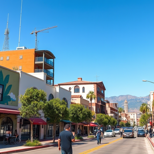 T-Mobile Plans, Coverage & Stores in Central Los Angeles, CA 90099 A vibrant street scene in Central Los Angeles, ZIP code 90099, showcasing a lively neighborhood with murals depicting local history and colorful street art on n